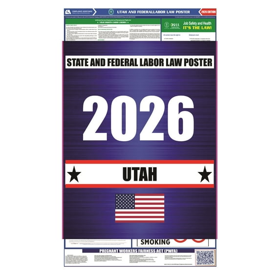 Utah (UT) 2026 State Labor Law Poster - State, Federal and OSHA Compliant Laminated Poster - Perfect for the Workplace Posting - Clear and Easy-to-Read Format - 20 Inch by 36 Inch - English