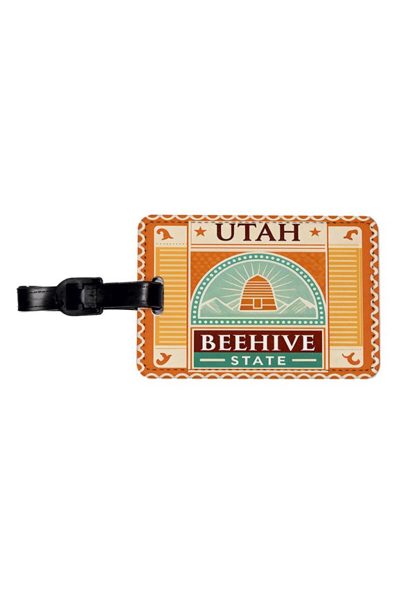 Utah UT Beehive State Travel Vacation Stamp Faux Leather Travel Luggage Tag