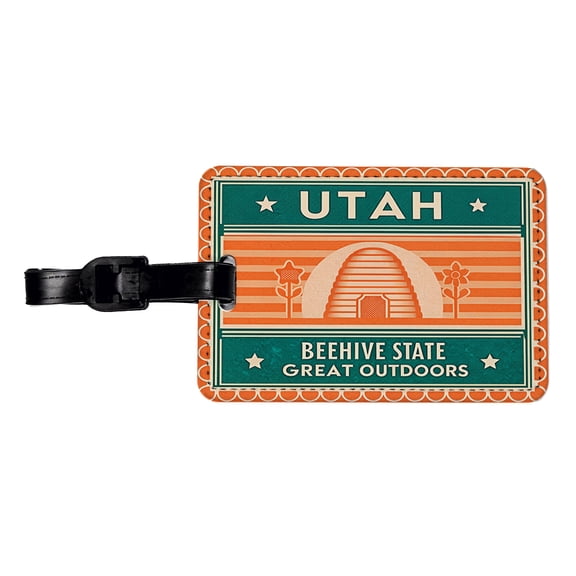 Utah UT Great Outdoors Beehive State Travel Vacation Stamp Faux Leather Travel Luggage Tag