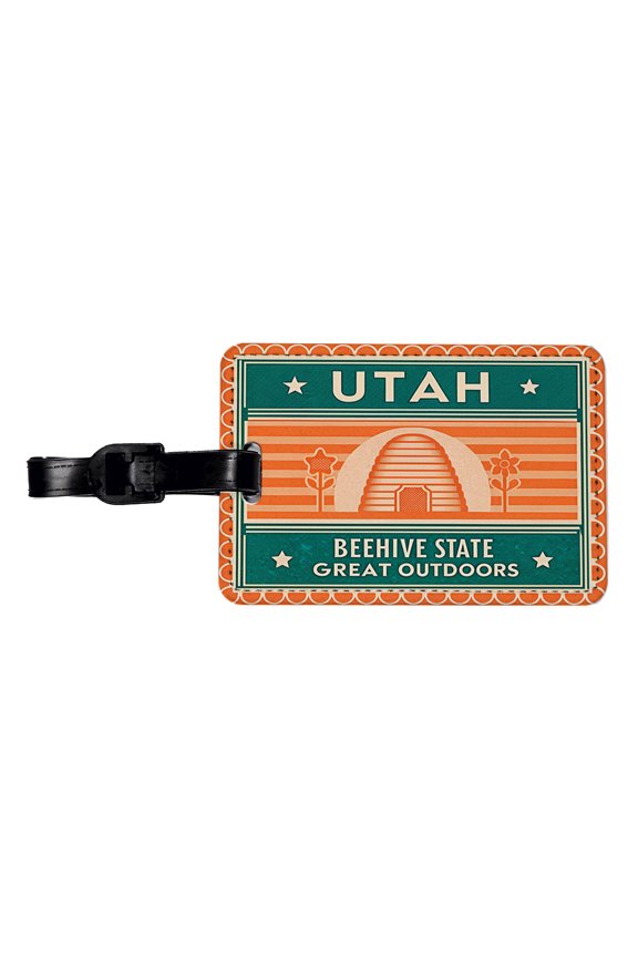 Utah UT Great Outdoors Beehive State Travel Vacation Stamp Faux Leather Travel Luggage Tag