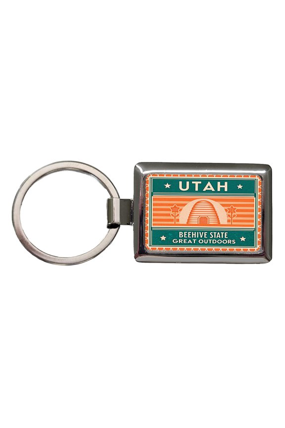 Utah UT Great Outdoors Beehive State Travel Vacation Stamp Metal Rectangle Keychain