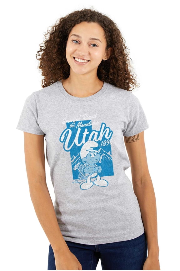 Utah UT Mountains Hiking Trip Smurfs Women's T Shirt Ladies Tee Brisco Brands L