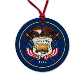 Utah UT State Flag Christmas Tree Holiday Round Ceramic Ornament