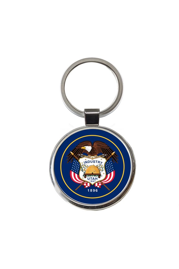 Utah UT State Flag Metal Round Keychain