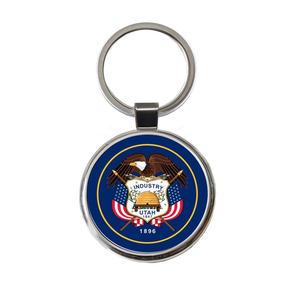 Utah UT State Flag Metal Round Keychain