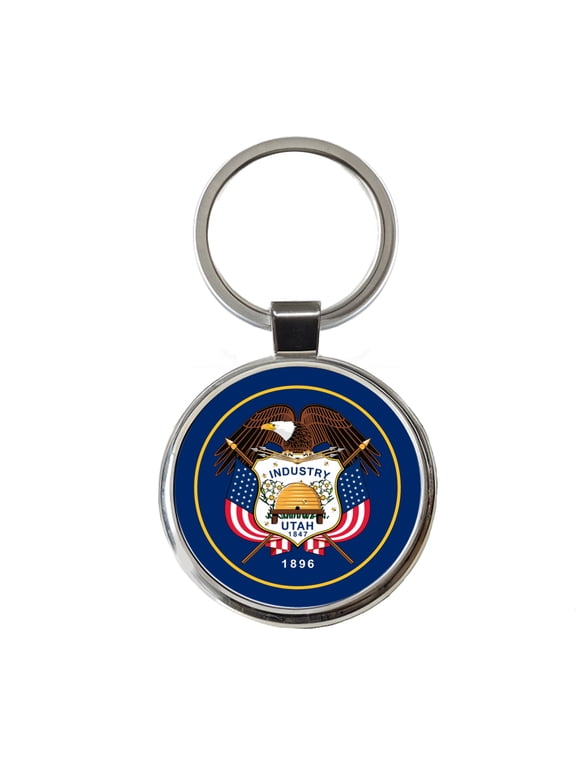 Utah UT State Flag Metal Round Keychain