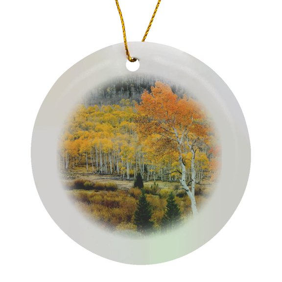3drose, Utah, Usa, Aspen and Willow Trees Along U M Creek. Fishlake Nf., Circle Porcelain Ornament