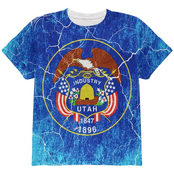 Utah Vintage Distressed State Flag All Over Youth T Shirt Multi YXL
