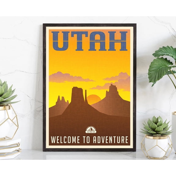 Utah Vintage State Map Wall Art Print With Rustic Travel And Office Decor