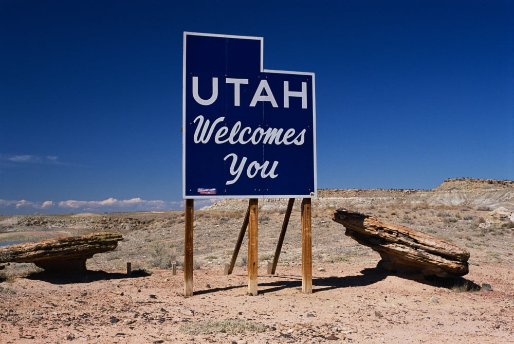 Utah Welcomes You State Sign Canvas Art - Panoramic Images (27 x 9)