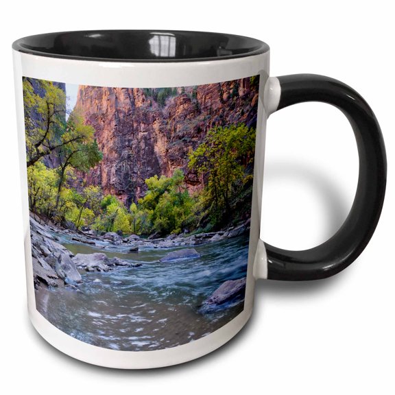 3drose, Utah, Zion Np, Virgin River., 11oz Two-tone Black Mug