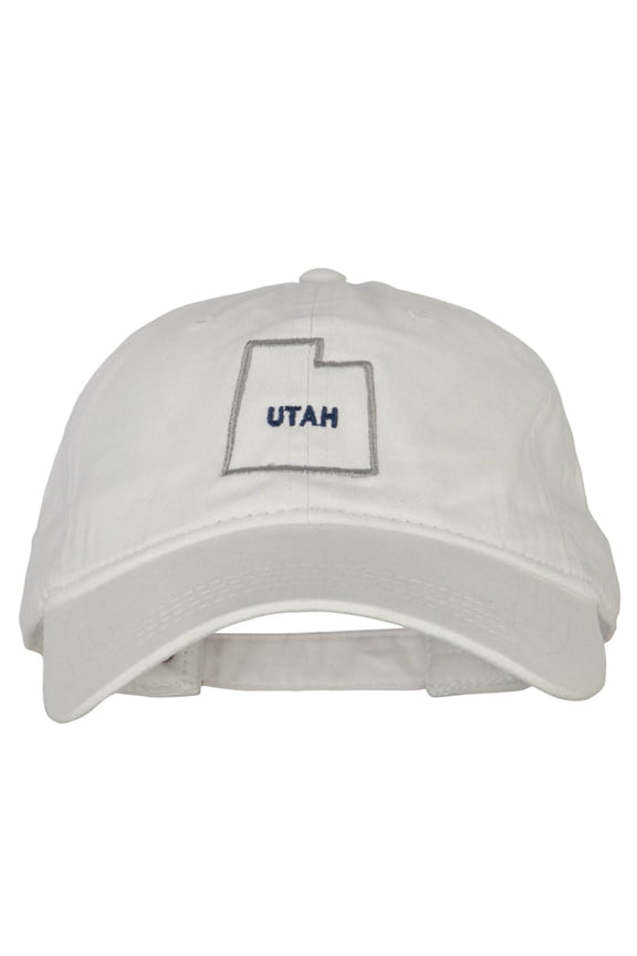 Utah with Map Outline Embroidered Washed Cotton Twill Cap - White OSFM