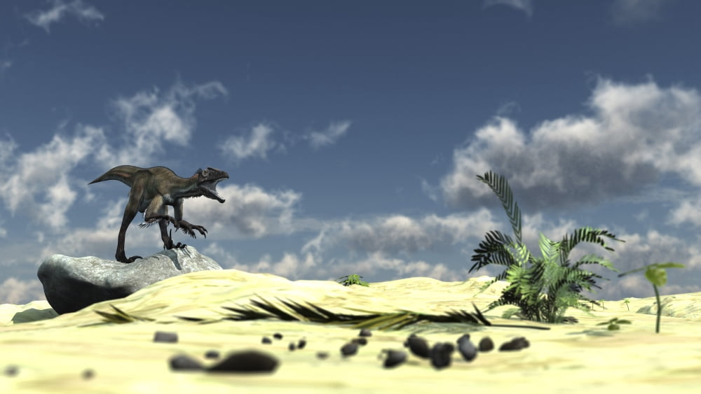 Utahraptor bellows a loud roar while standing atop a rock Canvas Art - Kostyantyn IvanyshenStocktrek Images (19 x 11)