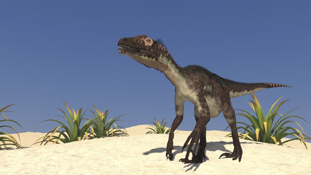 Utahraptor in a desert landscape Canvas Art - Kostyantyn IvanyshenStocktrek Images (38 x 22)