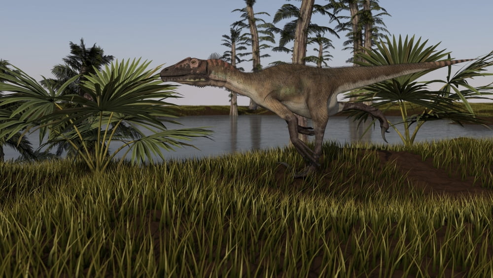 Utahraptor in a prehistoric environment Canvas Art - Kostyantyn IvanyshenStocktrek Images (38 x 21)