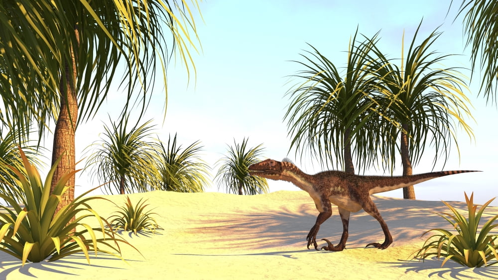 Utahraptor in a prehistoric environment Canvas Art - Kostyantyn IvanyshenStocktrek Images (38 x 22)