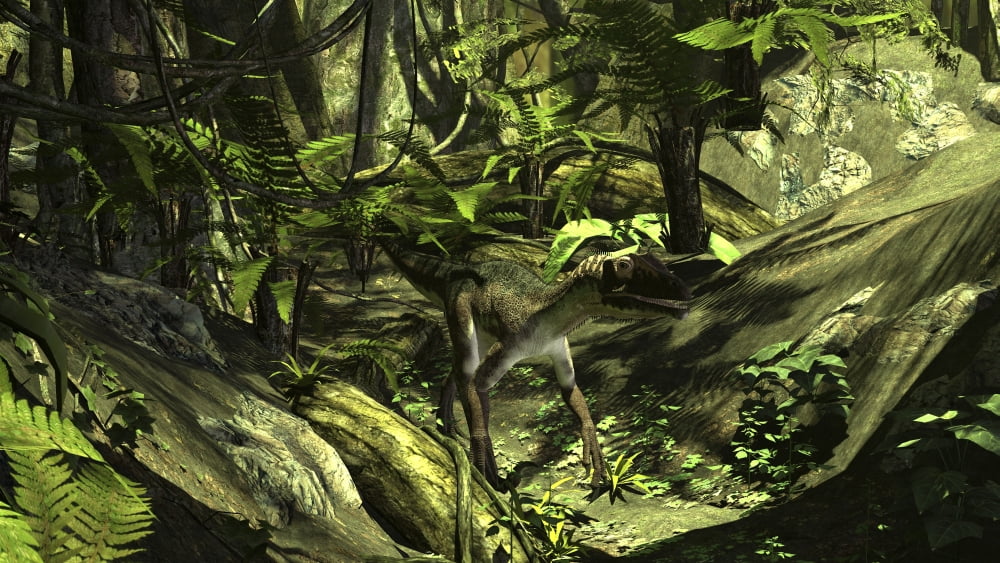 Utahraptor in a prehistoric forest Canvas Art - Kostyantyn IvanyshenStocktrek Images (19 x 11)