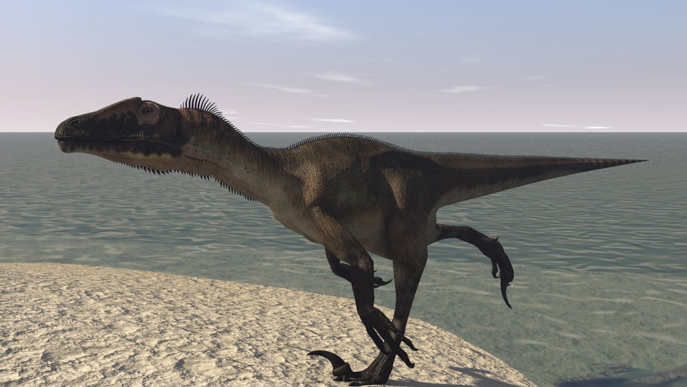 Utahraptor running along a bay Canvas Art - Kostyantyn IvanyshenStocktrek Images (19 x 11)