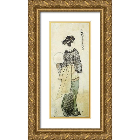 Utamaro 10x18 Gold Ornate Wood Framed with Double Matting Museum Art Print Titled - Back View of Ohisa