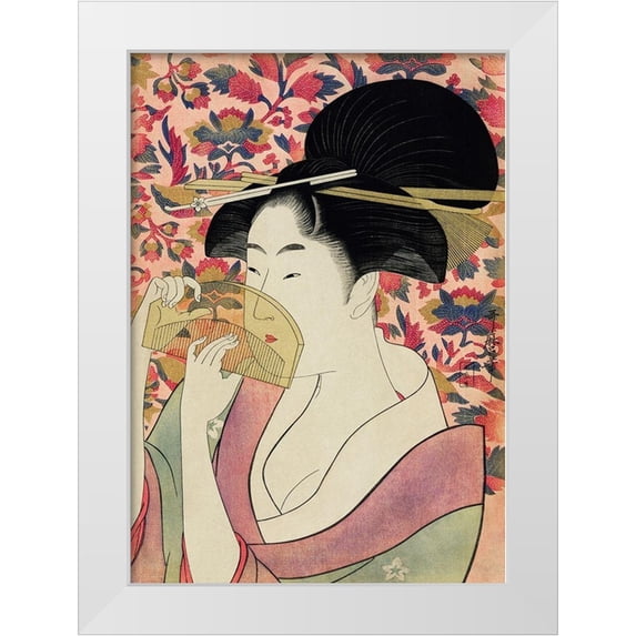 Utamaro, Kitagawa 14x18 White Modern Wood Framed Museum Art Print Titled - Courtesan
