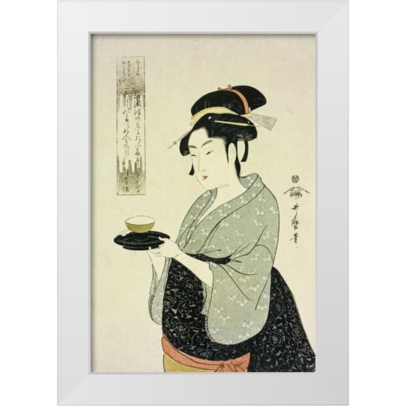 Utamaro, Kitagawa 23x32 White Modern Wood Framed Museum Art Print Titled - Portrait of Naniwaya Okita