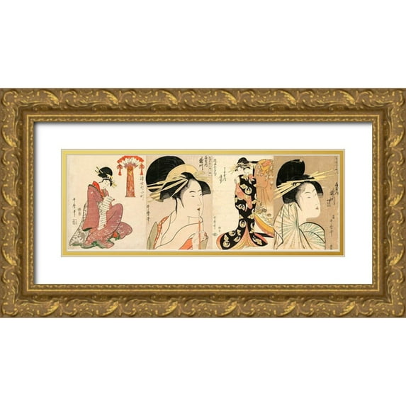 Utamaro, Kitagawa 32x14 Gold Ornate Wood Framed with Double Matting Museum Art Print Titled - A Selection of Beautiful Women