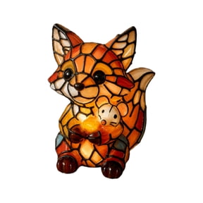 Ute with Little Mouse Stained Glass Effect Resin Night Light Vintage Style Soft Warm Desktop Lamp
