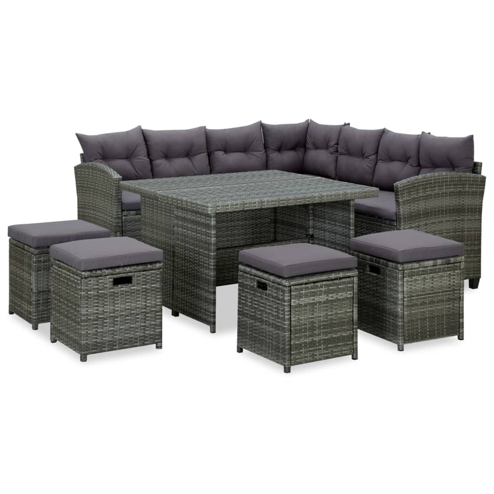 Uteam Gray Poly Rattan Patio Set 6 Piece with Cushions Outdoor