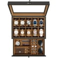 thumbnail image 1 of Uten 10-Slot Wooden Watch Box with Drawer, 2-Layer Display Case with Large Glass Top & Velvet Lining for Watches, Jewelry & Sunglasses, Black, 1 of 10