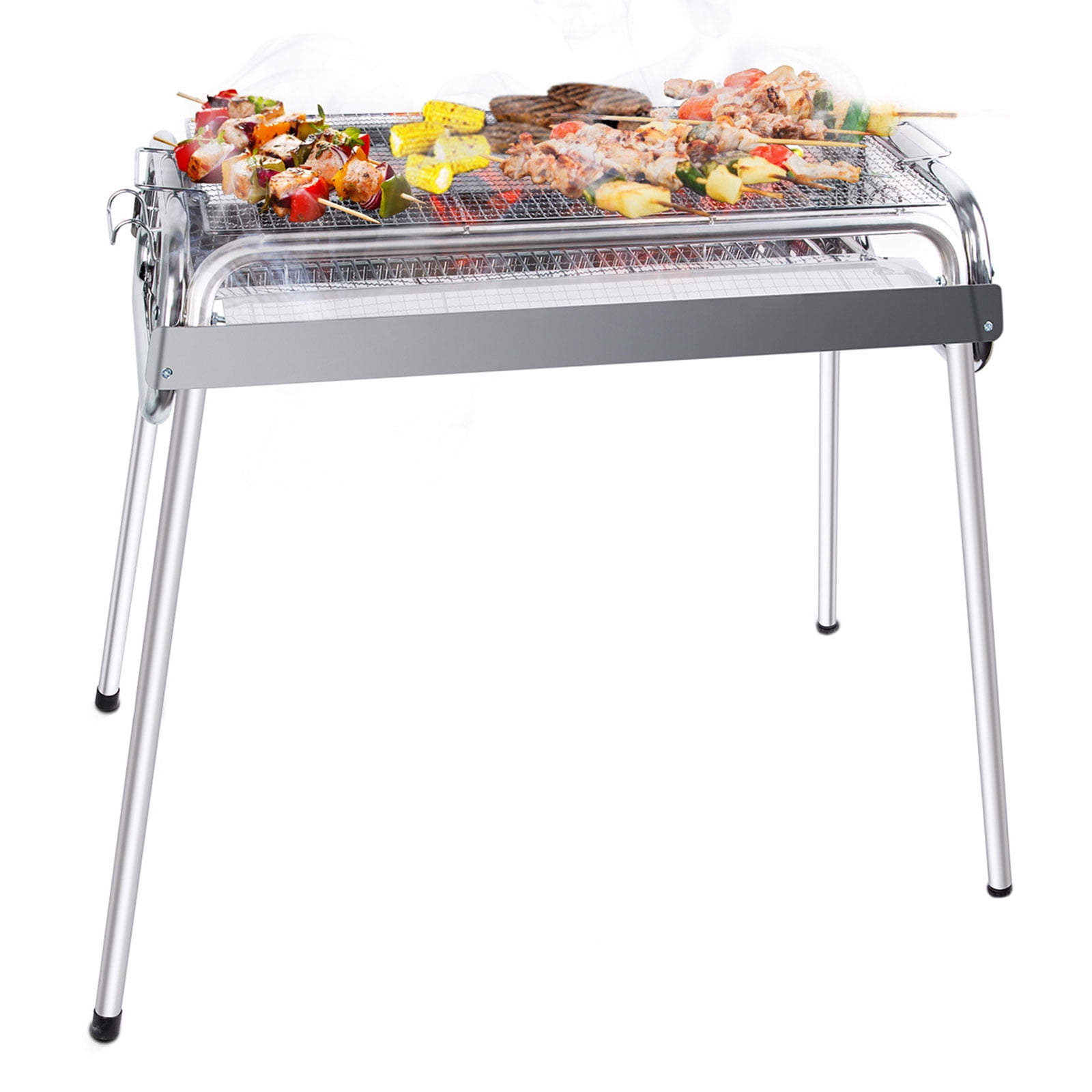 Uten 27" Portable Foldable Charcoal Grill, Stainless Steel BBQ Grill for Outdoor, Patio, Backyard, Camping, Silver