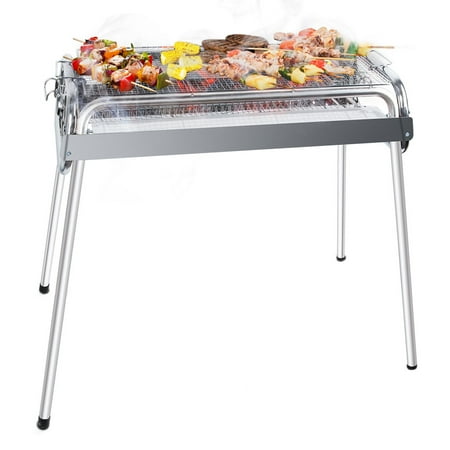 Uten 27" Portable Foldable Charcoal Grill, Stainless Steel BBQ Grill for Outdoor, Patio, Backyard, Camping, Silver