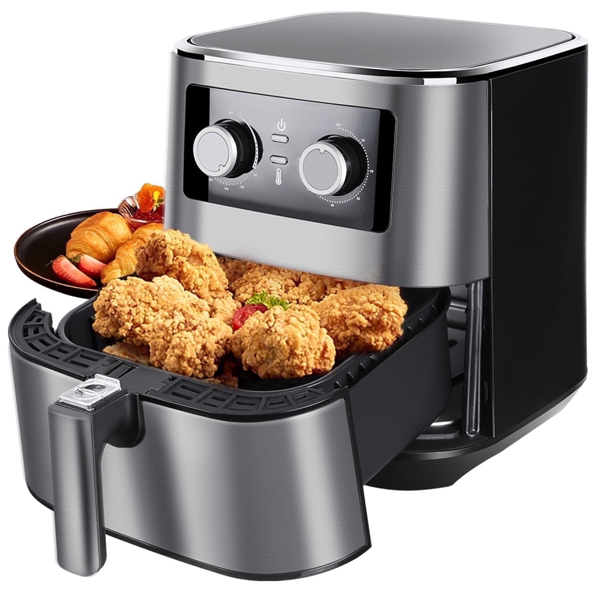 Uten 5.8 Qt Air Fryer Toaster Oven, 1700W 8-in-1 Air Fryer with Electric Knob Control, Adjustable Timer & Temperature, Nonstick Basket for Roast Bake Reheat, Easy Clean Compact, Black