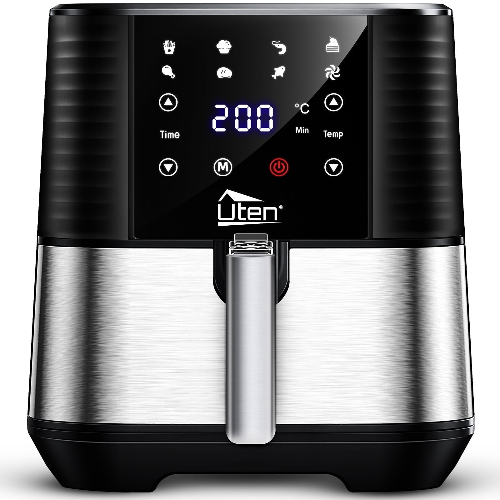 Uten 5.8 Qt Air Fryer Toaster Oven, 1700W 7-in-1 Oil Free Airfryer with 7 Presets & Touch Screen Timer & Temperature Control, Nonstick Basket for Roast Bake Reheat, Easy Clean Compact, Black
