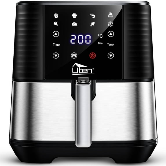 Uten 5.8 Qt 1700W Air Fryer, 7-in-1 Oil-Free Multi-Cooker with Timer & Temperature Control, Includes Nonstick Basket for Roasting, Baking, Reheating, Easy to Clean, Black