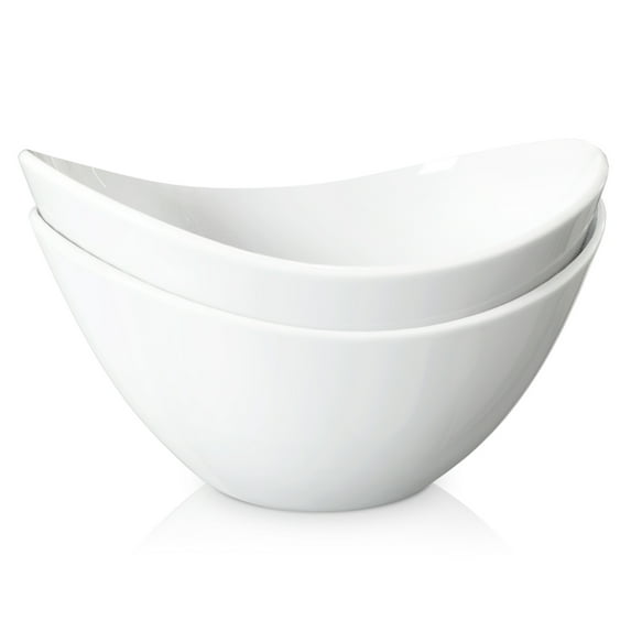 Uten 5" Ceramic Bowls, Oval Shape Serving Bowls for Salads, Noodle, Microwave & Dishwasher Safe, Set of 2, White