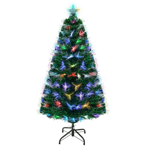 Uten 5ft Pre-Lit Fiber Optic Christmas Tree, 7-Color Changing LED Lights with Star Topper & Sturdy Base, Easy Setup for Holiday Home Decoration