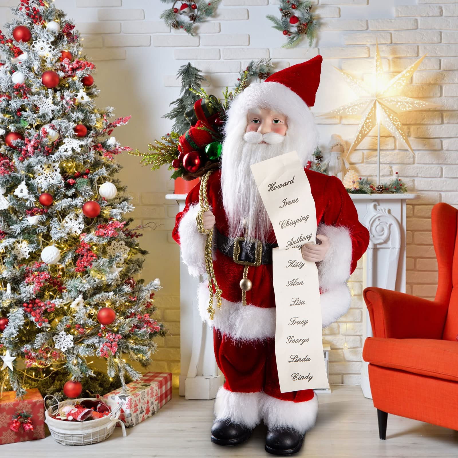 18" Red Santa Claus Figurine with Gift Bag and List
