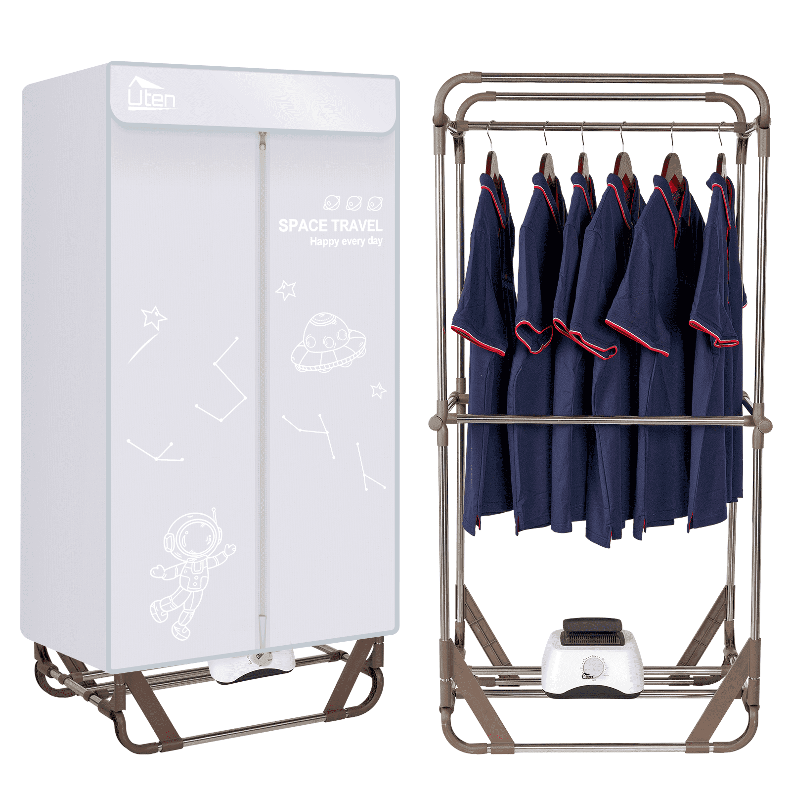 Motorized Closet Rack Uten 2-Tier Foldable Clothes Dryer, 1500W Electric Portable Drying ...