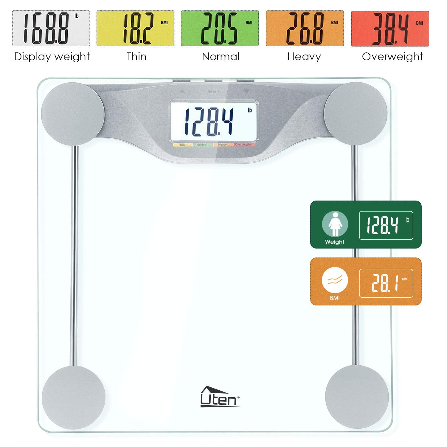 Uten Digital Body Fat Bathroom Scale with BMI High-Precision Smart ...