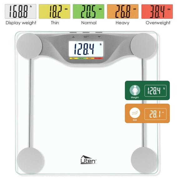 Uten Digital Body Weight Bathroom Scale, High Precision LCD Display Weight Scale, 400 lbs Capacity for Home Use, White