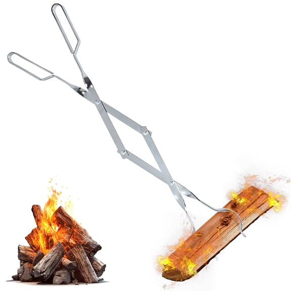Uten 25" Stainless Steel Fireplace Tongs, Heavy Duty Log Grabber for Fire Pit, Camping & Grill, Indoor & Outdoor Use, Silver