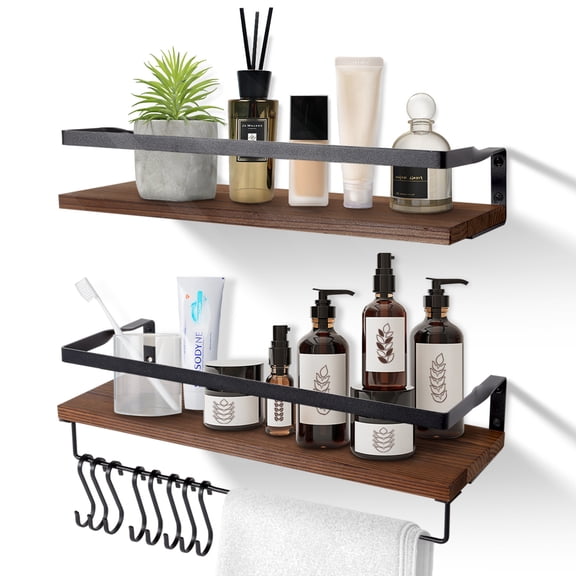 Uten Floating Shelves, Floating Shelf Decor Rustic Wall Shelving, Dark Brown, Set of 2