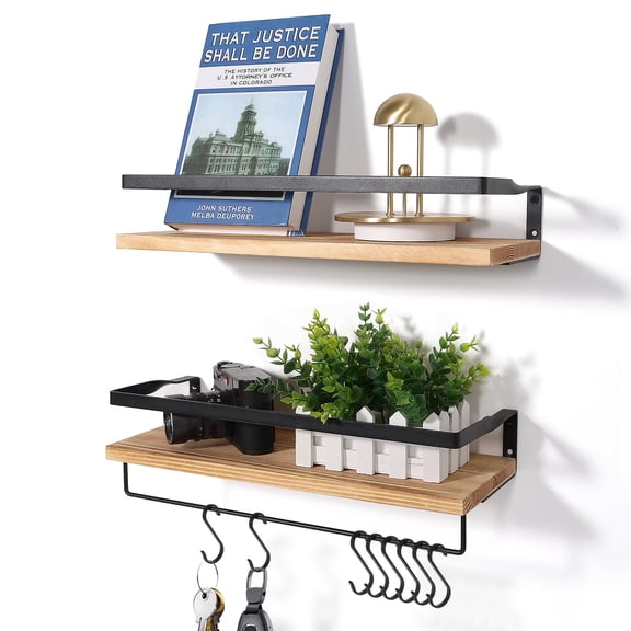 Uten Floating Shelves, Floating Shelf Decor Rustic Wall Shelving, Light Brown, Set of 2
