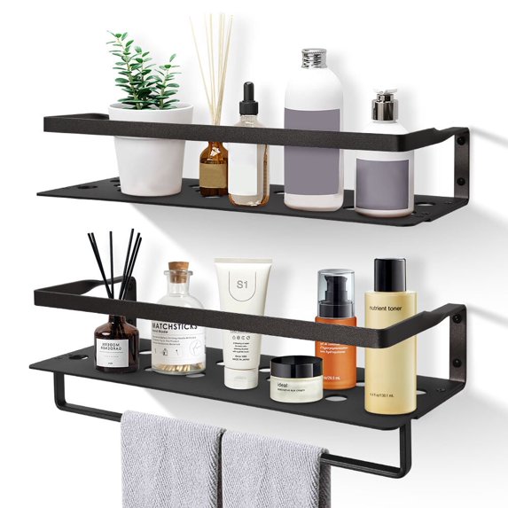 Uten Floating Shelves, Wall Mounted Aluminum Shelves Set of 2, Wall Shelf for Bathroom Kitchen, Black