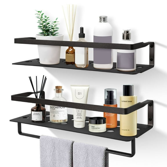 Uten Floating Shelves, Wall Mounted Aluminum Shelves Set of 2, Wall Shelf for Bathroom Kitchen, Black