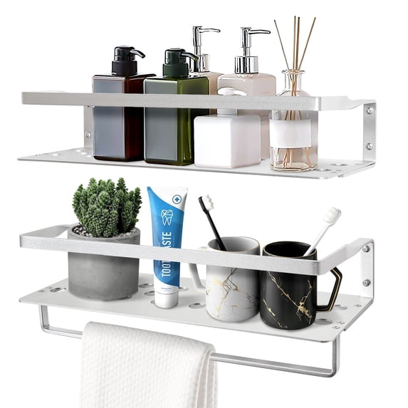 Vowella Floating Shelves, Wall Mounted Aluminum Shelves Set of 2, Wall Shelf for Bathroom Kitchen, Silver