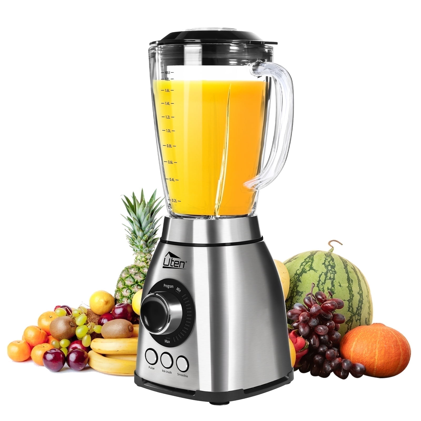 Uten Glass Blender for Kitchen, 18 Speed Countertop Blender with 63oz Glass Jar, Professional Smoothie with 6-Leaf Stainless Steel Blade