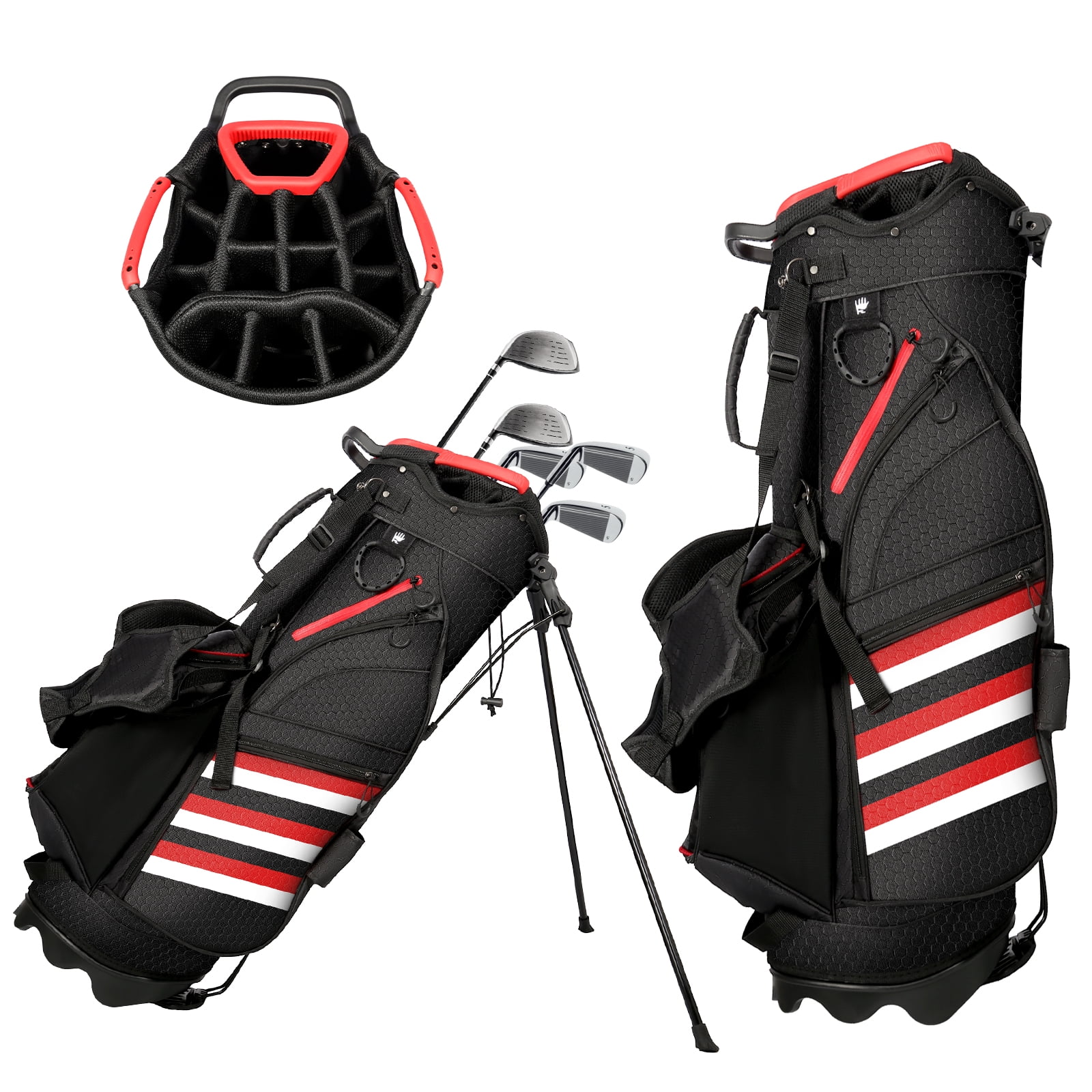 Uten Golf Club Cart Bag with Stand, 8” Top, Full-Length Dividers, 14 Storage Pockets, Lightweight & Durable, Water-Resistant Material, Easy Organizer for Clubs and Gear, Gray/Red