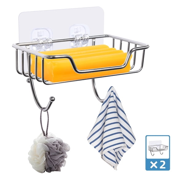 Uten Shower Wall Soap Dish Holder, 304 Rustproof Stainless Steel, No Drilling, Sticky Wall Mounted Soap Holder Soap Tray Bar Soap Sponge Holder for Bathroom and Kitchen