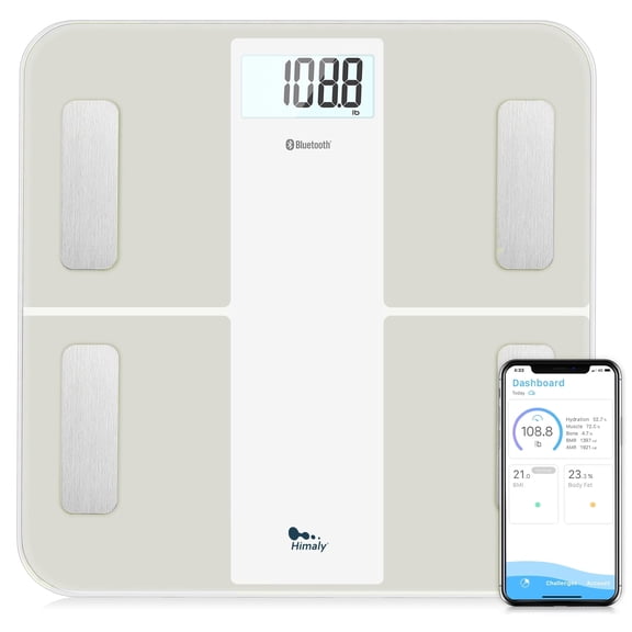 Uten Smart Body Fat Scale, Bluetooth Bathroom Scale with 8 Body Metrics, Large LCD Display, Syncs to Fitness App, White
